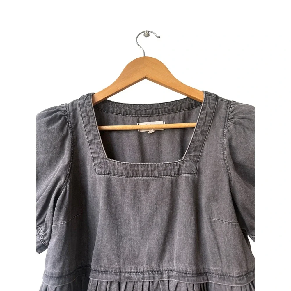 Madewell Y2K Denim Babydoll Top‎ Size S Puff Sleeve Twee Dark Coquette Preppy